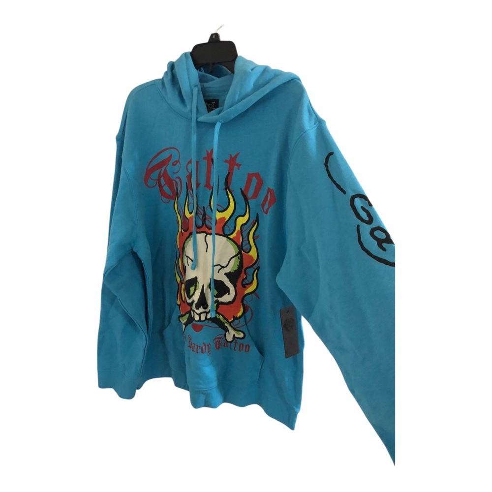 Ed‎ Hardy Men’s blue Ed hardy inscription logo printed hoodie size XL brand new - Picture 4 of 12